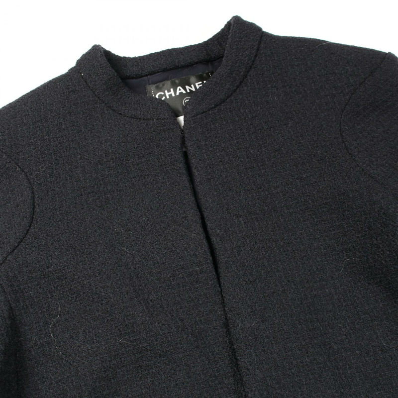 香奈兒 COCO 標誌紐扣斜紋軟呢外套 其他羊毛海軍藍二手女裝-10