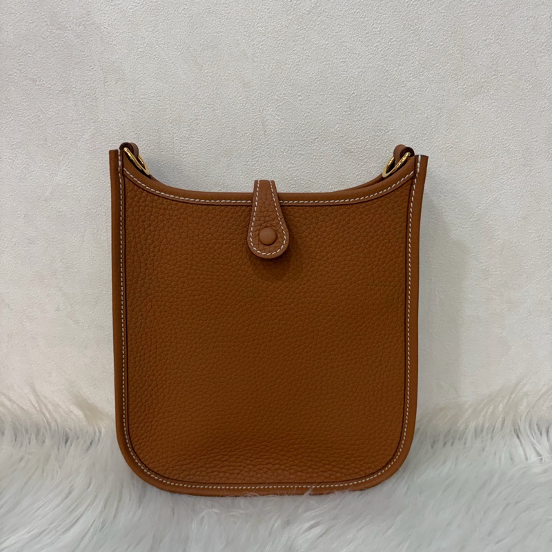 HERMES MINI EVELYNE 16 TC荔枝皮 37 金棕金 金釦 肩背包 斜背包-1