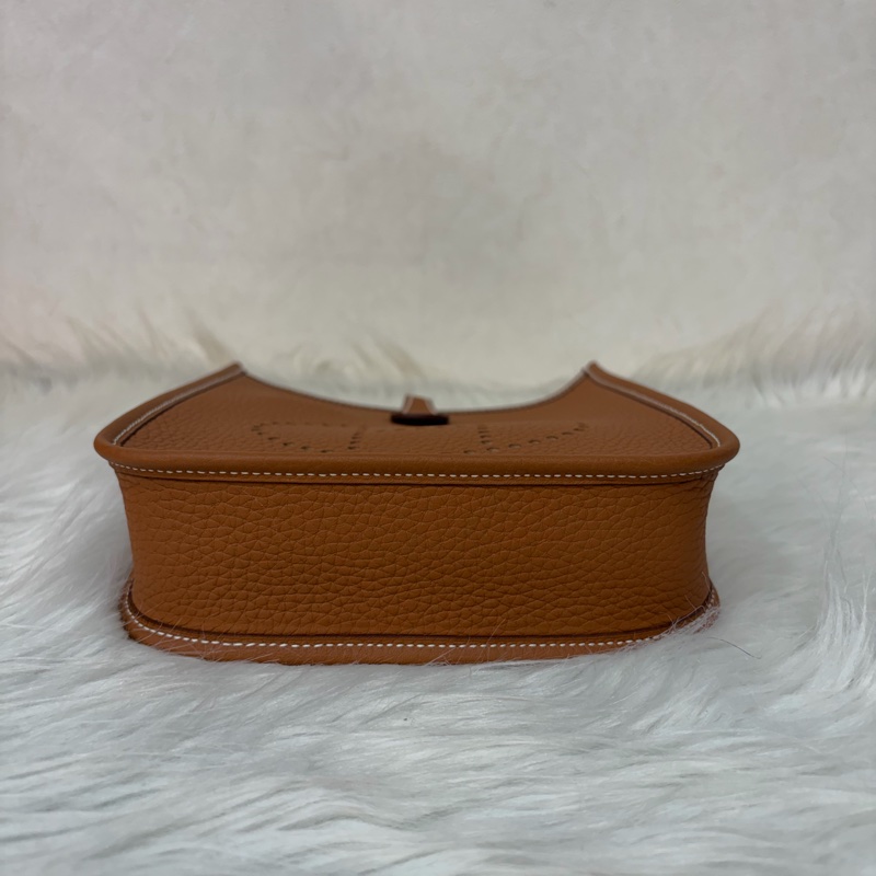 HERMES MINI EVELYNE 16 TC荔枝皮 37 金棕金 金釦 肩背包 斜背包-9