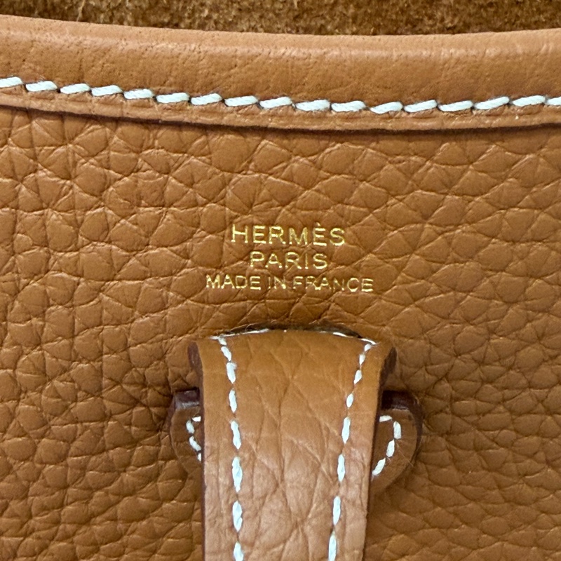 HERMES MINI EVELYNE 16 TC荔枝皮 37 金棕金 金釦 肩背包 斜背包-18