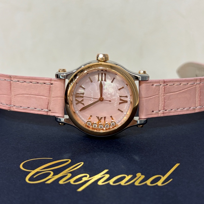 Chopard 278573-6011 蕭邦 Happy Sport 粉鱷魚皮 自動機械錶 鑽錶-1