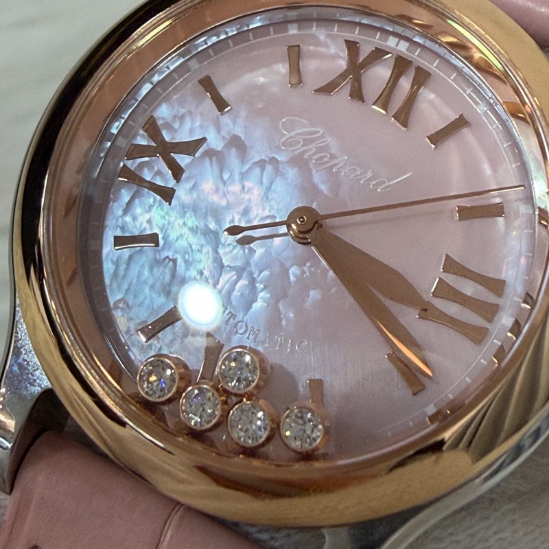 Chopard 278573-6011 蕭邦 Happy Sport 粉鱷魚皮 自動機械錶 鑽錶-26