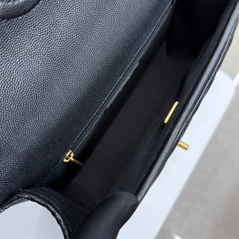 Chanel 22k 軍牌手柄郵差包 晶片款 黑金荔枝牛皮 全配-8