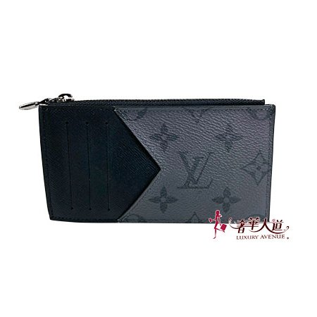 ＊奢華大道國際精品＊【L3319】LV黑灰原花拼牛皮零錢卡片包 M69533-0