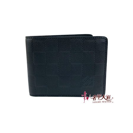 ＊奢華大道國際精品＊【L3320】LV黑色棋盤格牛皮壓紋 SLENDER 對開短夾 N63263-0