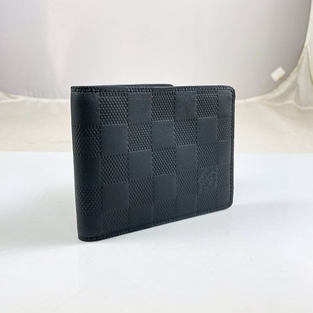 ＊奢華大道國際精品＊【L3320】LV黑色棋盤格牛皮壓紋 SLENDER 對開短夾 N63263-1