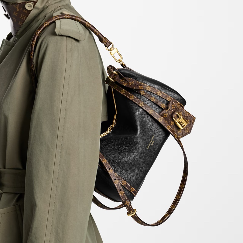 LV黑牛皮原花雙耳背帶波士頓肩側背包M26039-0