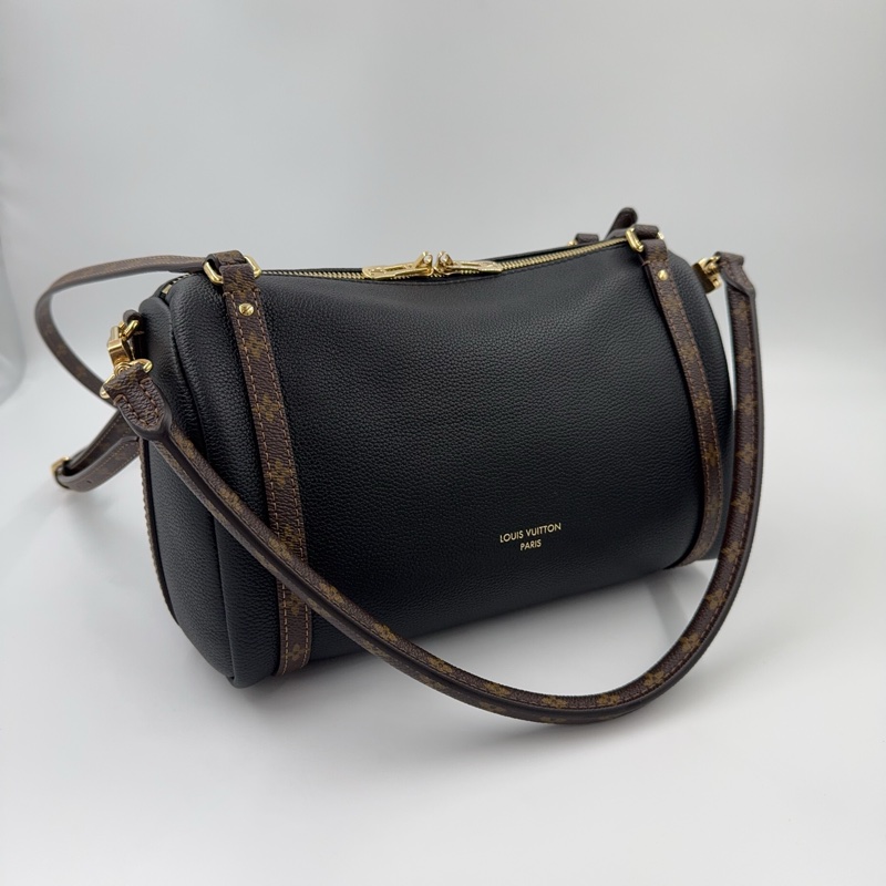 LV黑牛皮原花雙耳背帶波士頓肩側背包M26039-6