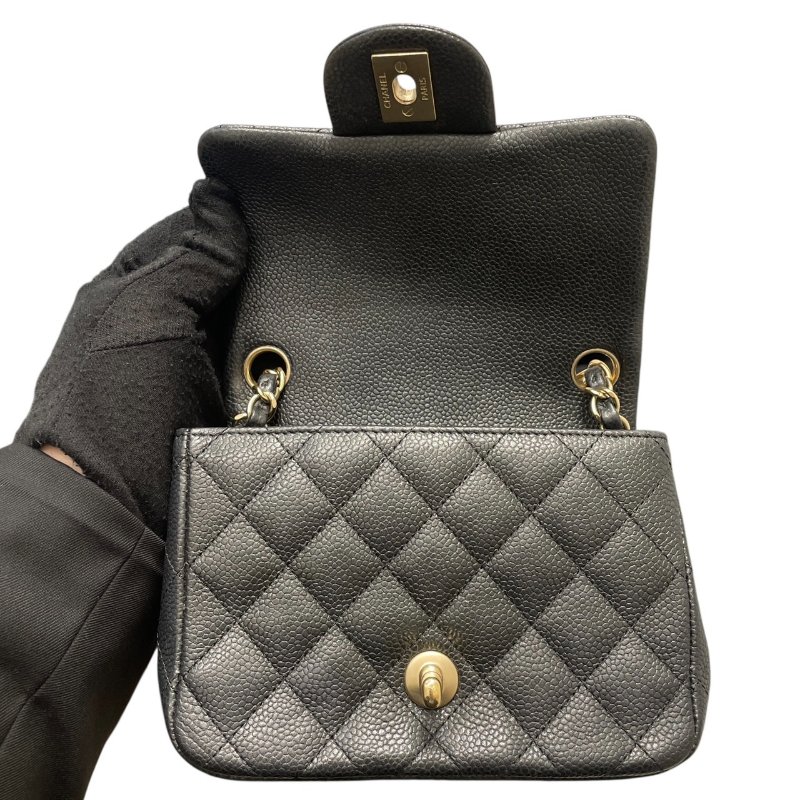 CHANEL 香奈兒 MATELASSE CF 17 方胖子 斜背包 荔枝皮 黑色 金釦-12