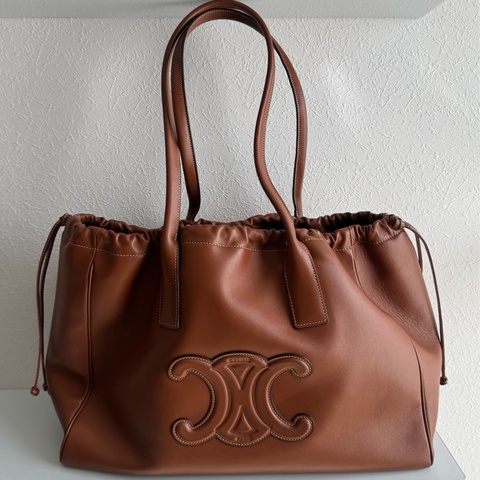 Celine咖色牛皮凱旋門抽繩手提雙肩包 全皮革😻😻