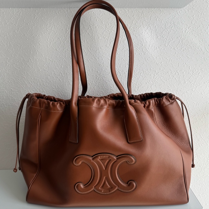 Celine咖色牛皮凱旋門抽繩手提雙肩包 全皮革😻😻-0