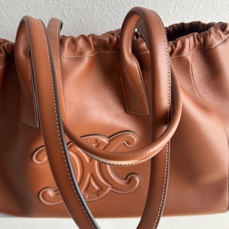 Celine咖色牛皮凱旋門抽繩手提雙肩包 全皮革😻😻-6