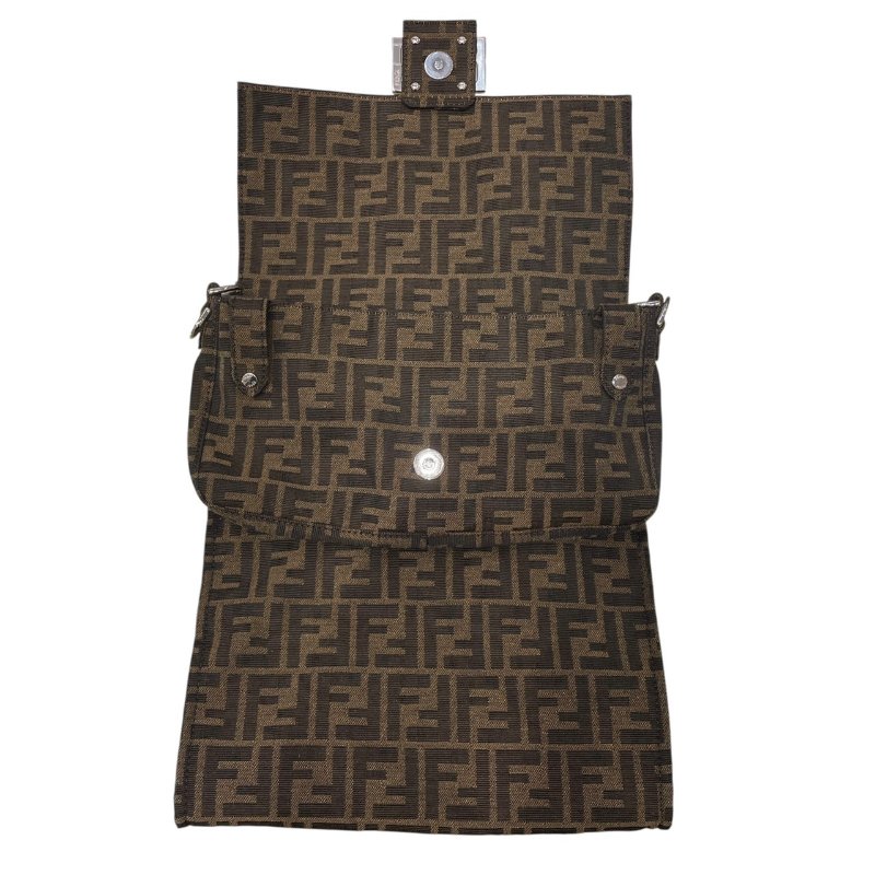FENDI 芬迪 ×FRAGMENT 8BH418 ZUCCA BAGUETTE 多用肩背包 帆布 棕色 銀釦-11
