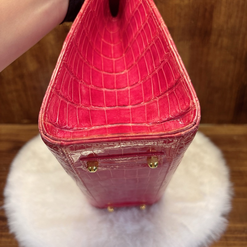 Genuins紅色鱷魚紋手提包-4