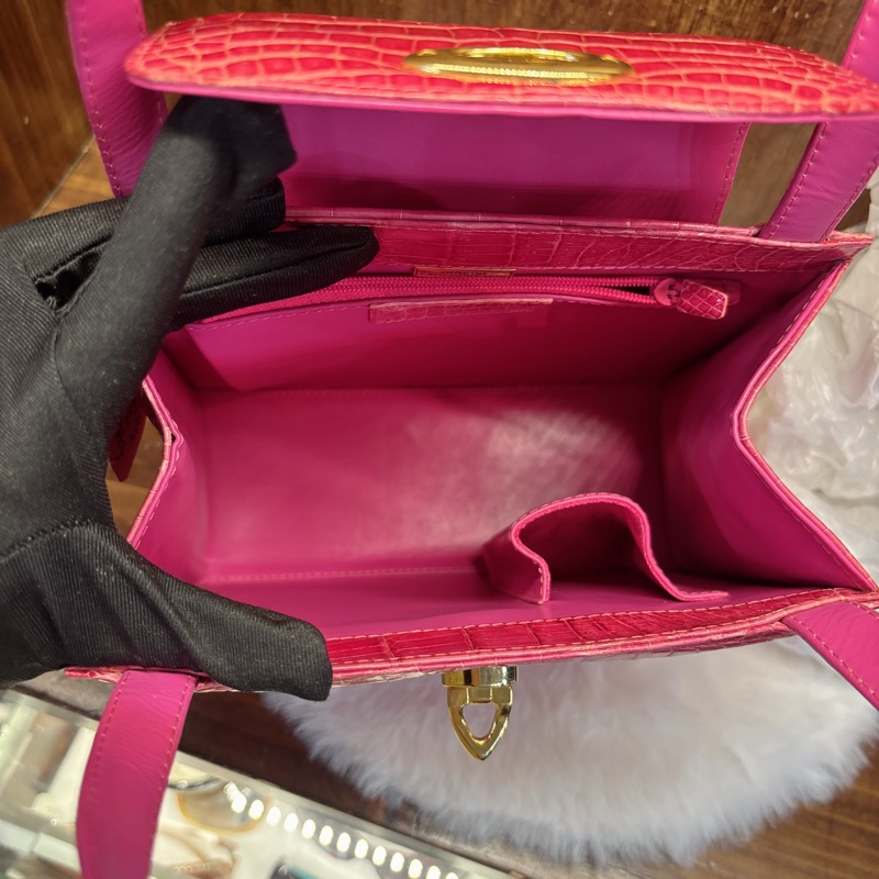 Genuins紅色鱷魚紋手提包-5