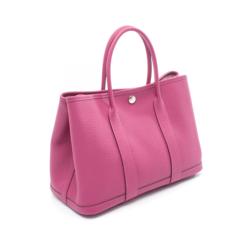 愛馬仕花園派對系列 TPM 手提包，鄉村風格皮革，玫瑰紫色，二手 SHW-1