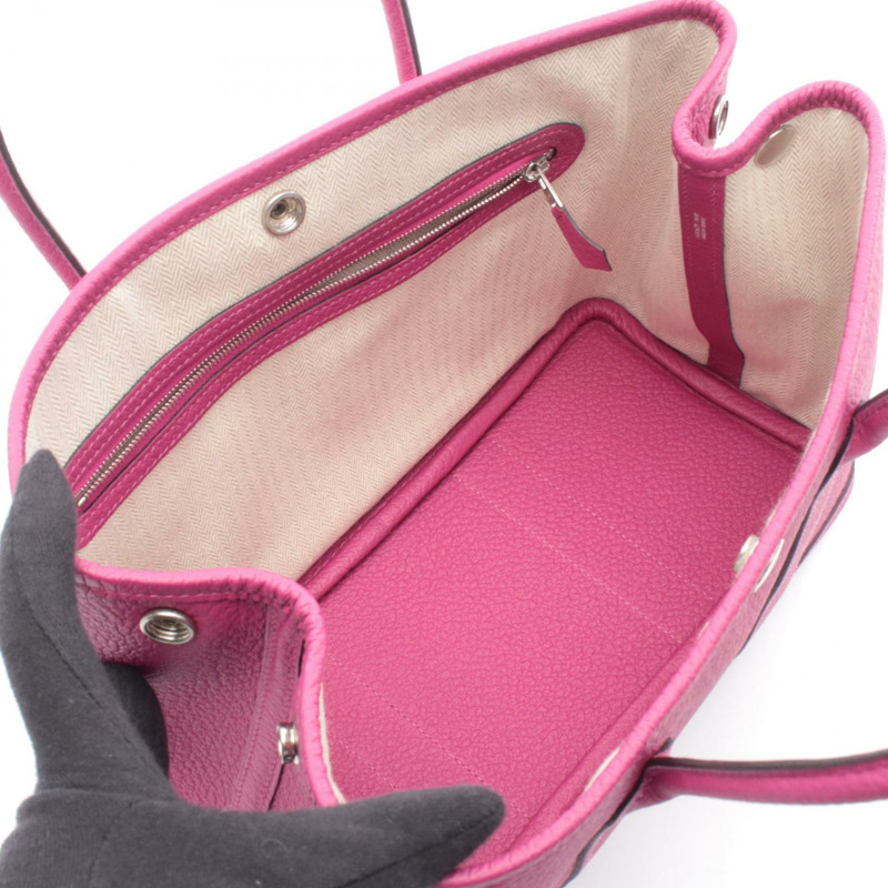 愛馬仕花園派對系列 TPM 手提包，鄉村風格皮革，玫瑰紫色，二手 SHW-2