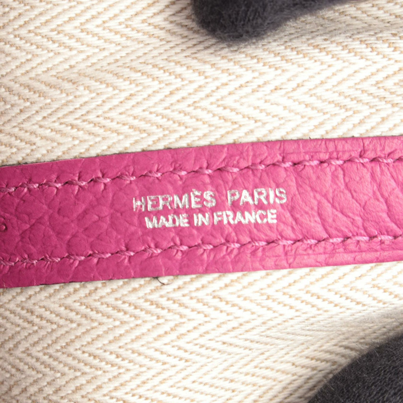 愛馬仕花園派對系列 TPM 手提包，鄉村風格皮革，玫瑰紫色，二手 SHW-3