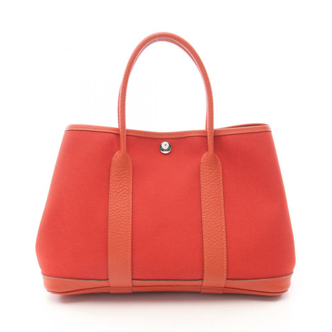 愛馬仕花園派對TPM托特包，帆布、Vache Hunter皮革，紅色，SHW，二手