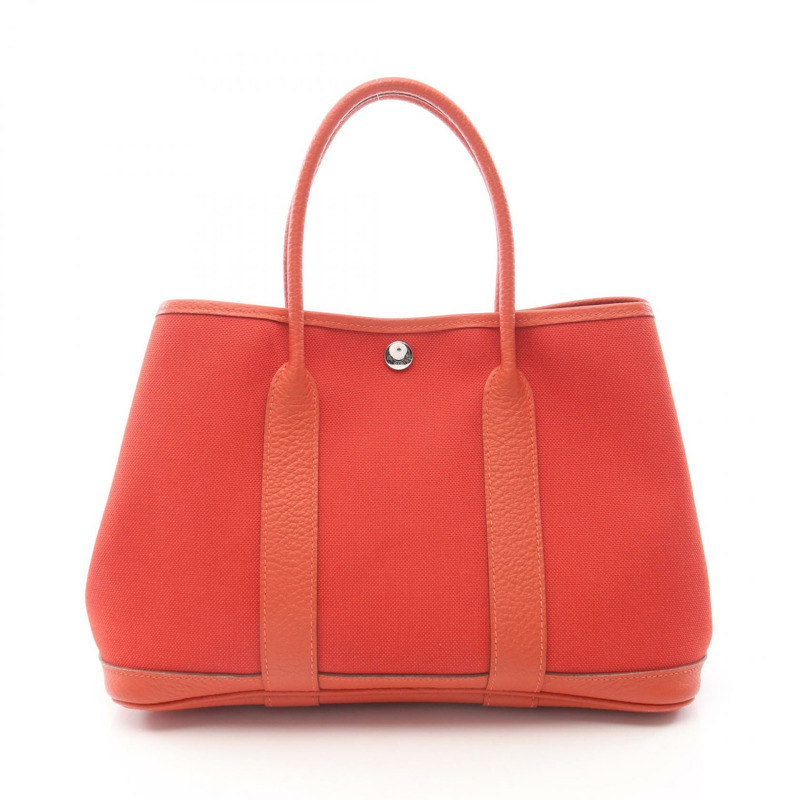 愛馬仕花園派對TPM托特包，帆布、Vache Hunter皮革，紅色，SHW，二手-0