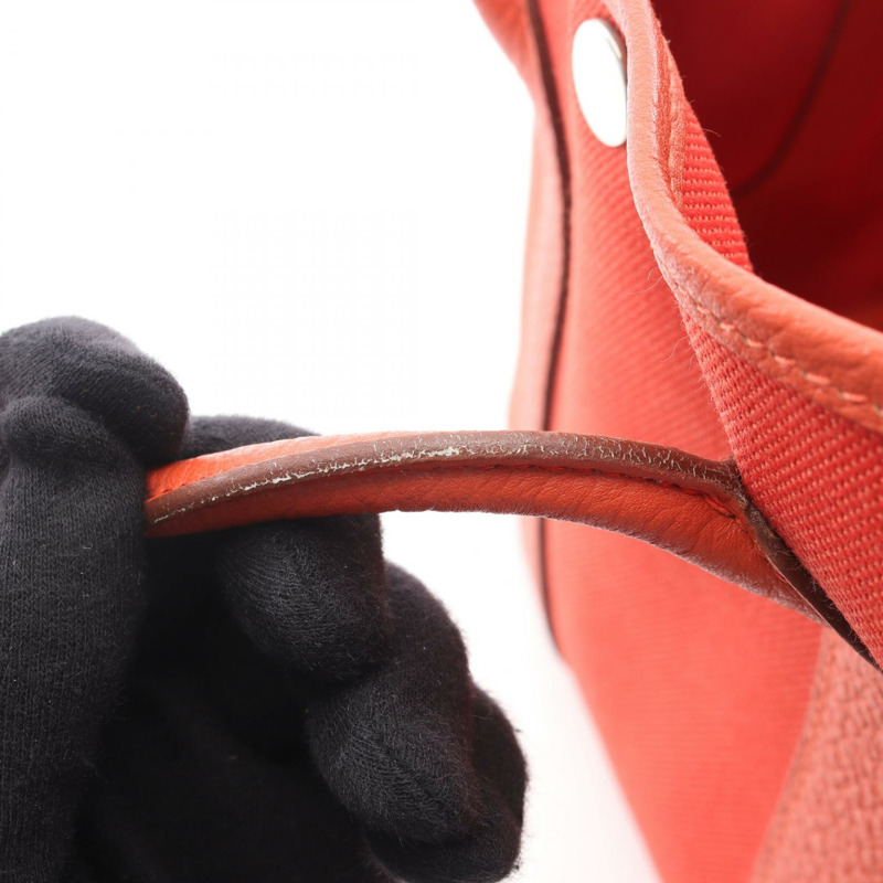 愛馬仕花園派對TPM托特包，帆布、Vache Hunter皮革，紅色，SHW，二手-10