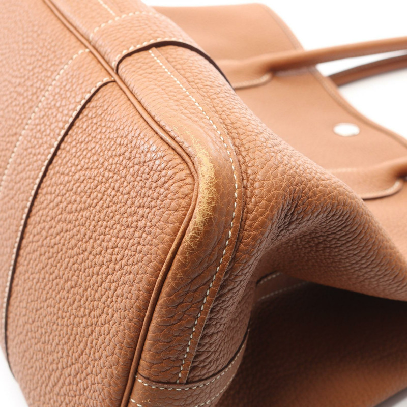 愛馬仕 Garden Party PM 手提包，Negonda 皮革，棕色金色 SHW，二手，女士款-5