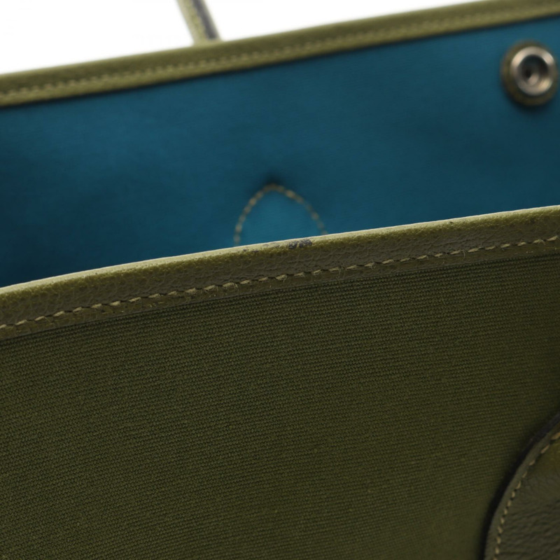 愛馬仕 Garden Party MM 手提包 Toile officier Negonda 皮革卡其色 二手 J-11