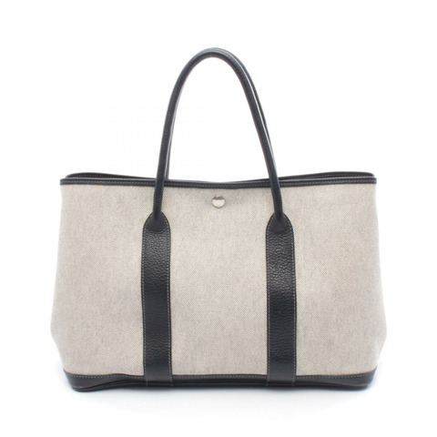 愛馬仕 Garden Party PM 手提包 Negonda 皮革 Toile H 帆布 米白色 二手 G