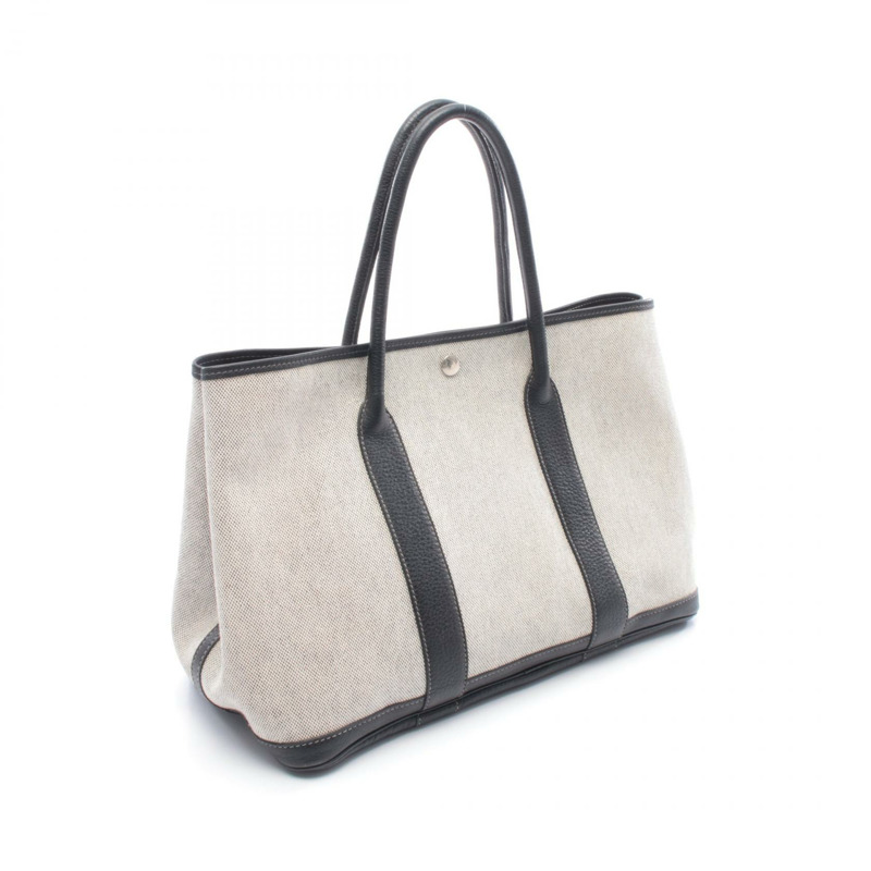 愛馬仕 Garden Party PM 手提包 Negonda 皮革 Toile H 帆布 米白色 二手 G-1