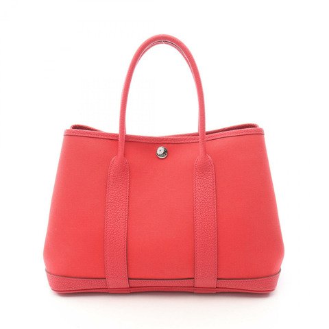 愛馬仕花園派對TPM手提包，Negonda皮革，Toile officier帆布，紅色，二手