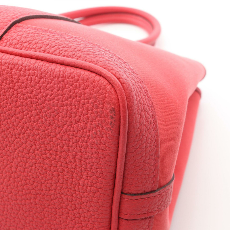 愛馬仕花園派對TPM手提包，Negonda皮革，Toile officier帆布，紅色，二手-7