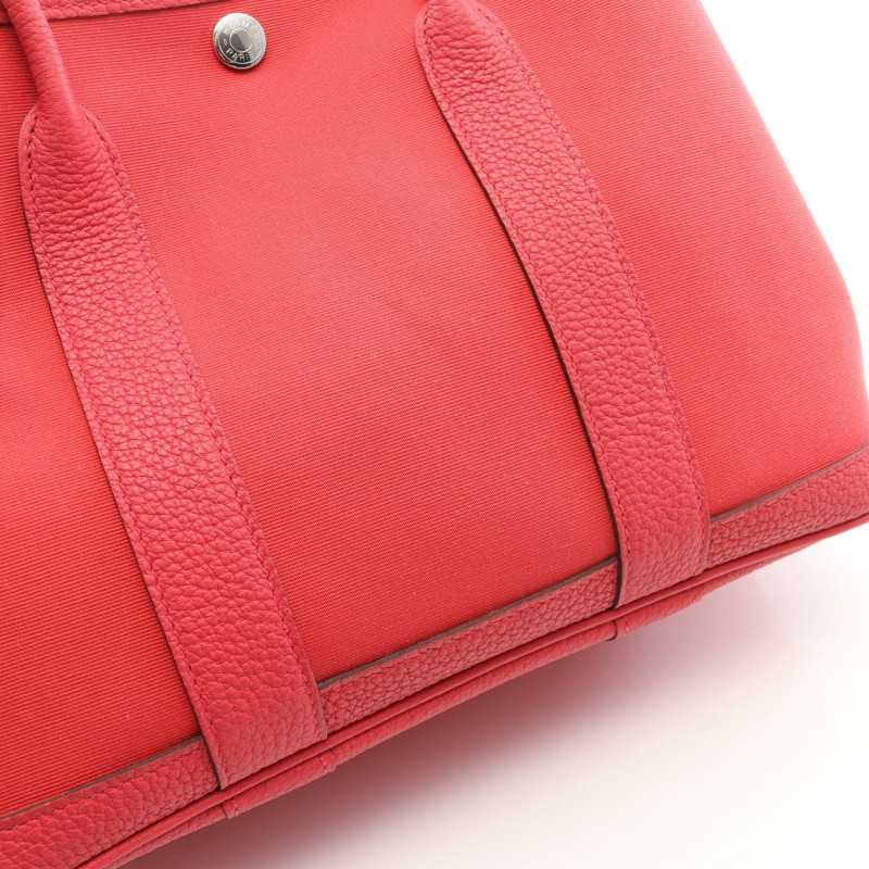愛馬仕花園派對TPM手提包，Negonda皮革，Toile officier帆布，紅色，二手-9