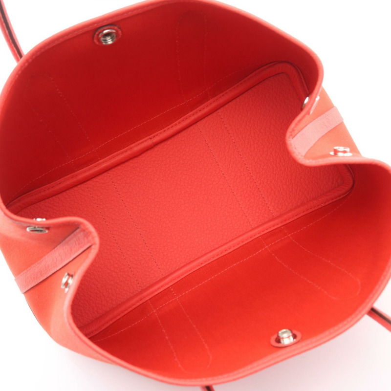 愛馬仕 Garden Party TPM 托特包，軍綠色帆布皮革，紅色 SHW 二手-2