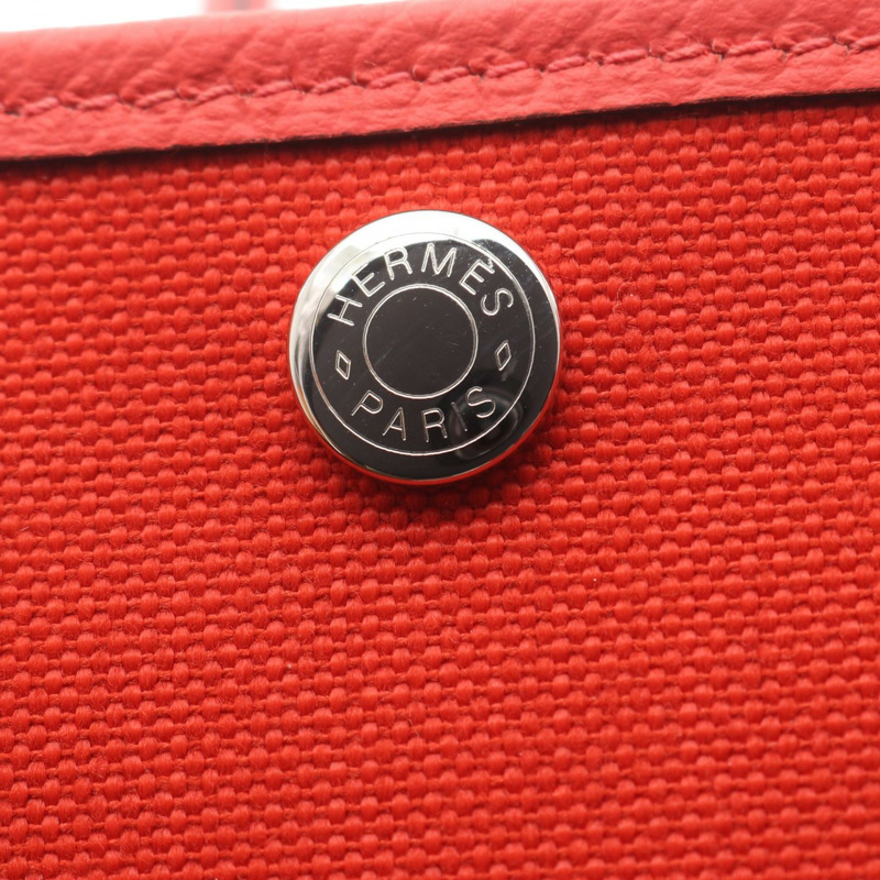 愛馬仕 Garden Party TPM 托特包，軍綠色帆布皮革，紅色 SHW 二手-8