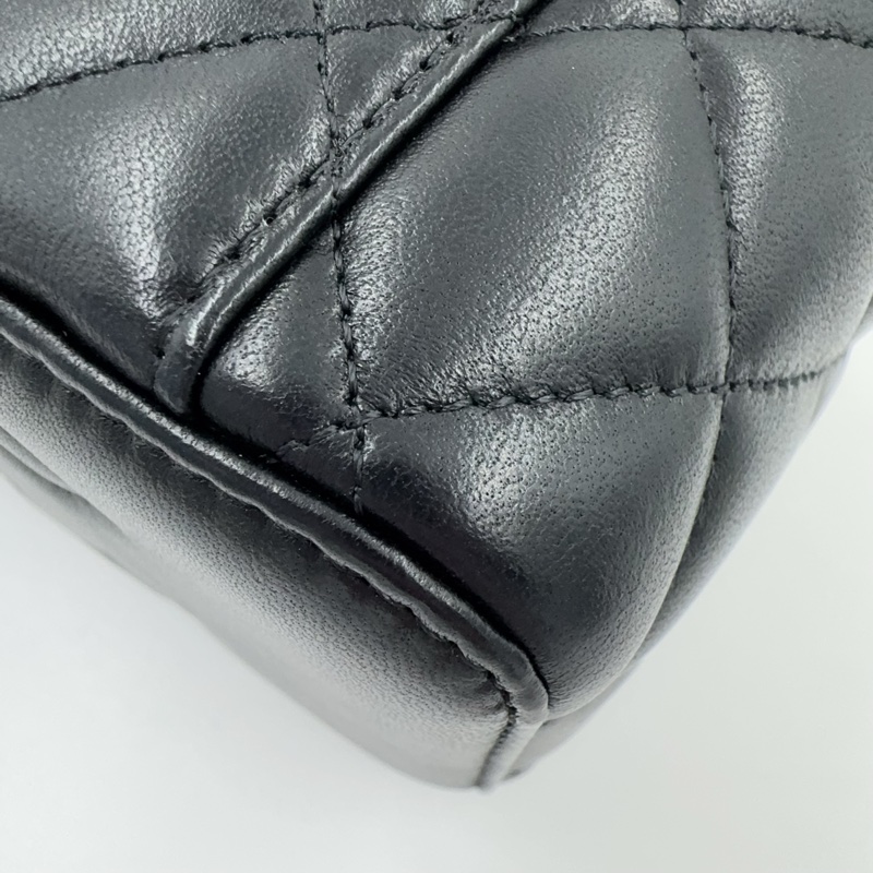 Chanel黑金羊皮菱格手提長盒子皮穿鍊斜背化妝箱AP2199-12