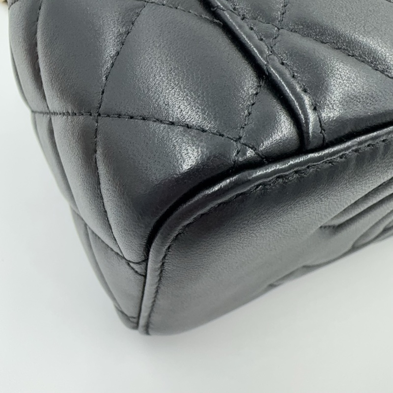 Chanel黑金羊皮菱格手提長盒子皮穿鍊斜背化妝箱AP2199-13