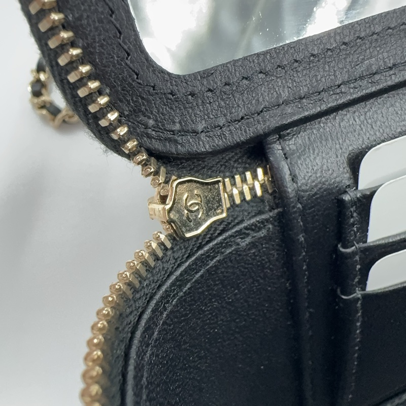 Chanel黑金羊皮菱格手提長盒子皮穿鍊斜背化妝箱AP2199-19