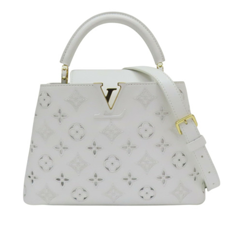 白色 原花縷空刺繡 牛皮 Capucines 兩用包【LOUIS VUITTON LV 路易威登】 M22863