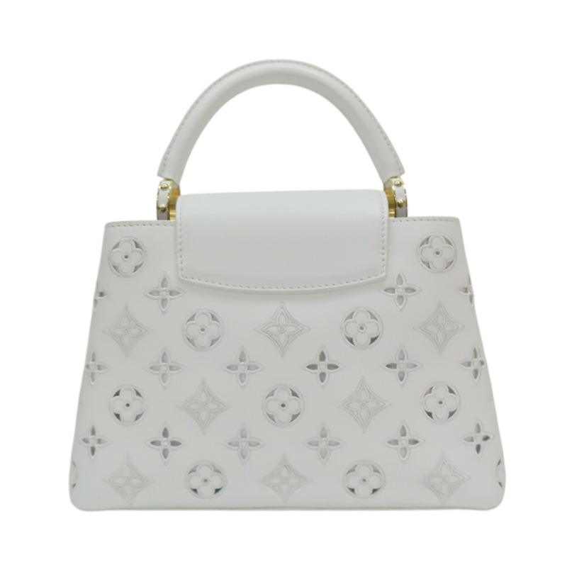 白色 原花縷空刺繡 牛皮 Capucines 兩用包【LOUIS VUITTON LV 路易威登】 M22863-1