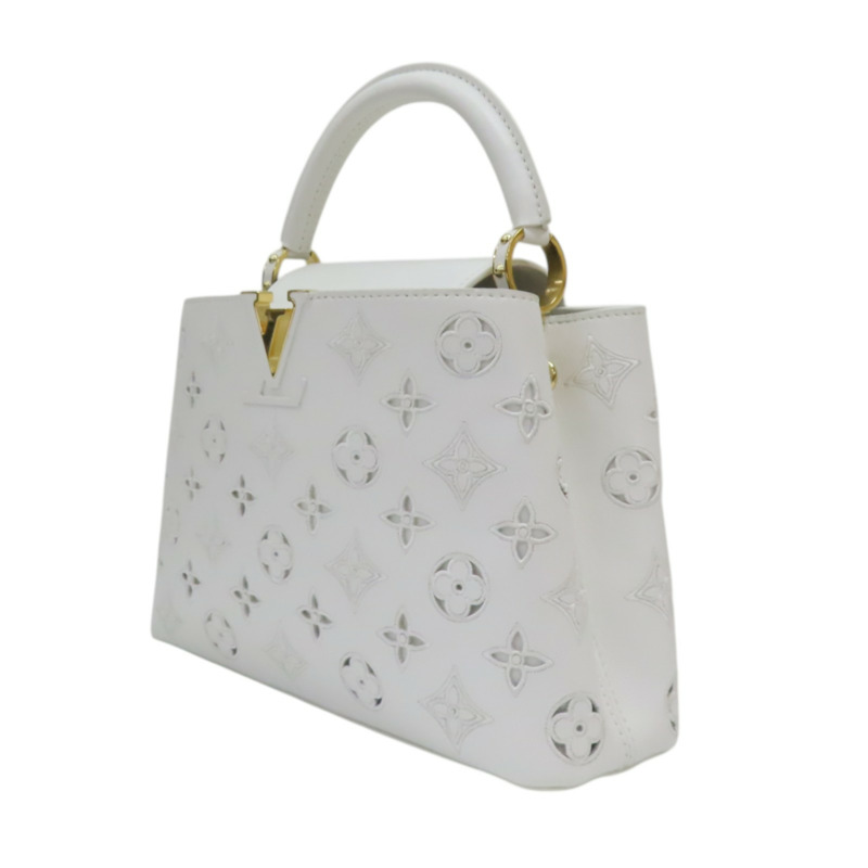白色 原花縷空刺繡 牛皮 Capucines 兩用包【LOUIS VUITTON LV 路易威登】 M22863-2