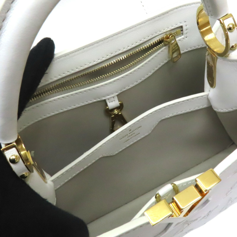 白色 原花縷空刺繡 牛皮 Capucines 兩用包【LOUIS VUITTON LV 路易威登】 M22863-4