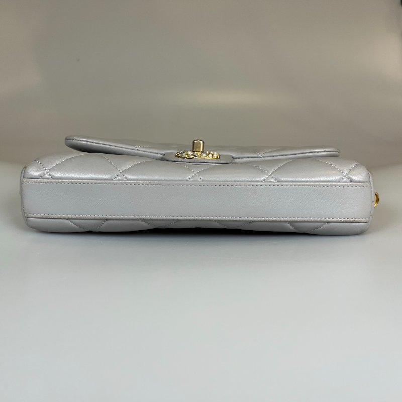 CHANEL CF灰珍珠季節款側肩包 AS2563/晶片款-4