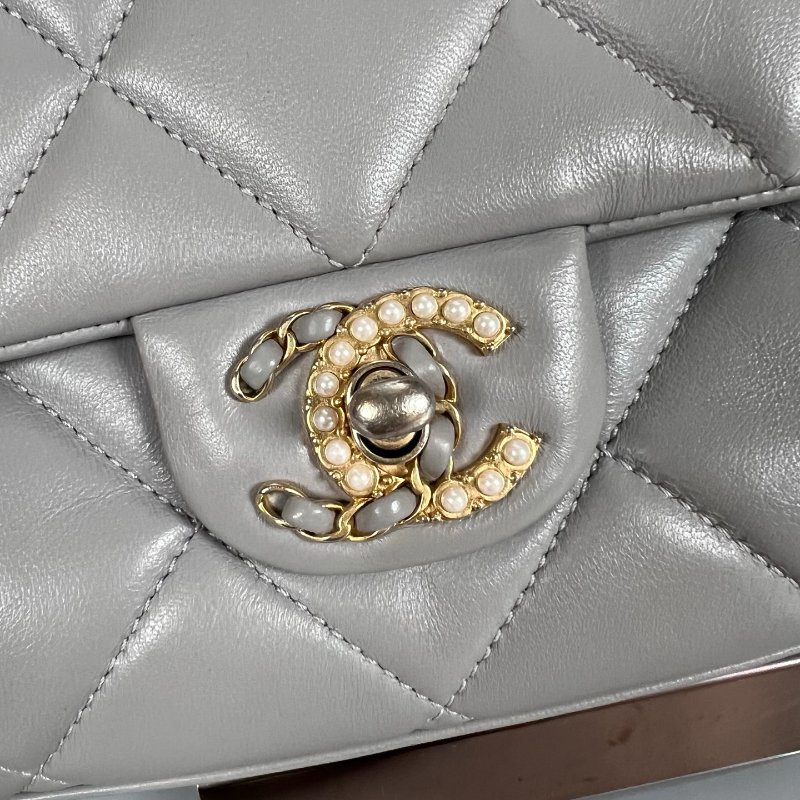 CHANEL CF灰珍珠季節款側肩包 AS2563/晶片款-8