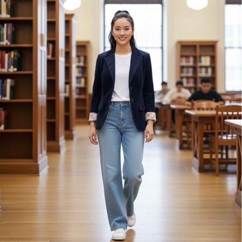 BURBERRY 倫敦 滿版格紋燈芯絨外套 深藍近黑