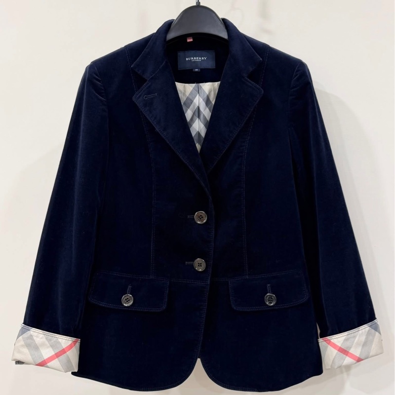 BURBERRY 倫敦 滿版格紋燈芯絨外套 深藍近黑-1