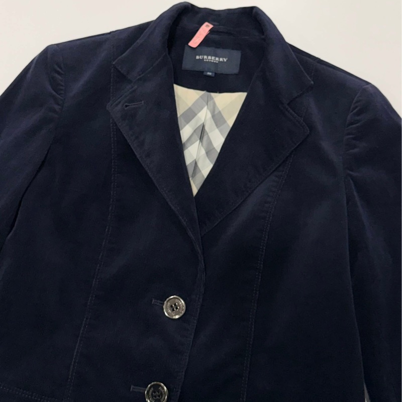 BURBERRY 倫敦 滿版格紋燈芯絨外套 深藍近黑-3