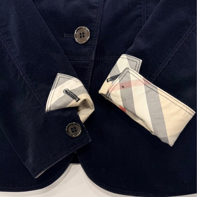 BURBERRY 倫敦 滿版格紋燈芯絨外套 深藍近黑-4