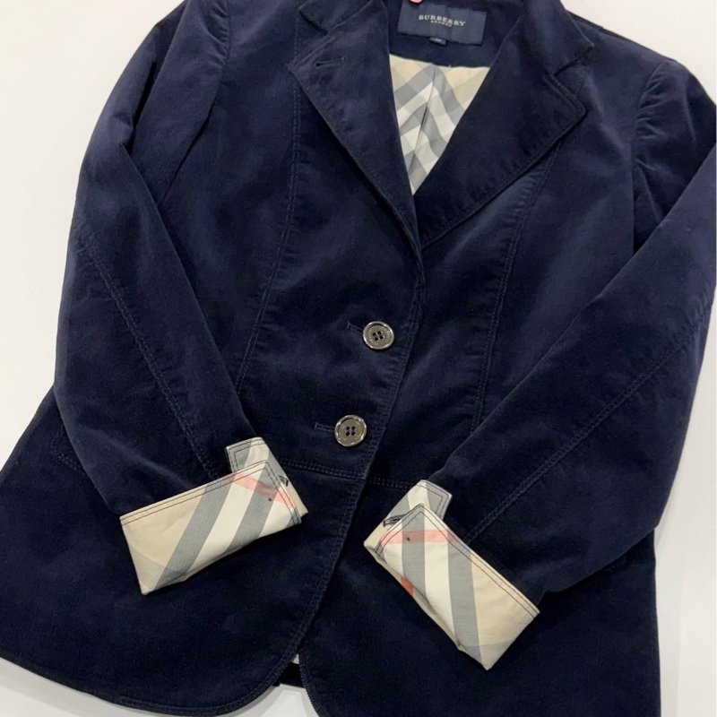 BURBERRY 倫敦 滿版格紋燈芯絨外套 深藍近黑-5