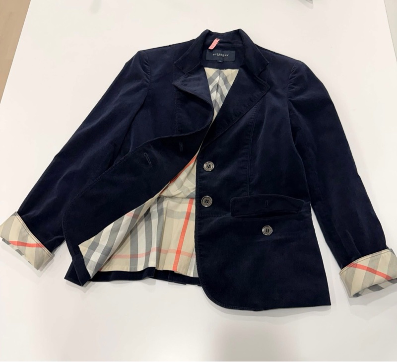 BURBERRY 倫敦 滿版格紋燈芯絨外套 深藍近黑-6