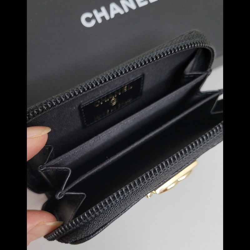⭐chanel 3層黑金卡夾 魚子醬皮革-1